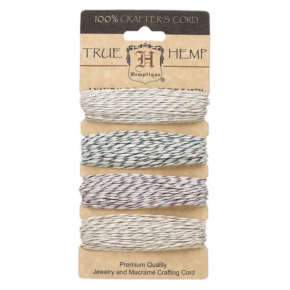 Hemp Variety Pack Metallic Cord 4 Colors Natural Lt Silver Blue Purple Silver